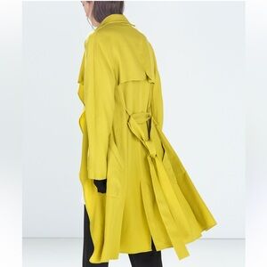 ZARA TRAFALUC MUSTARD YELLOW LOOSE FIT OPEN FRONT BELTED TRENCH COAT SZ S